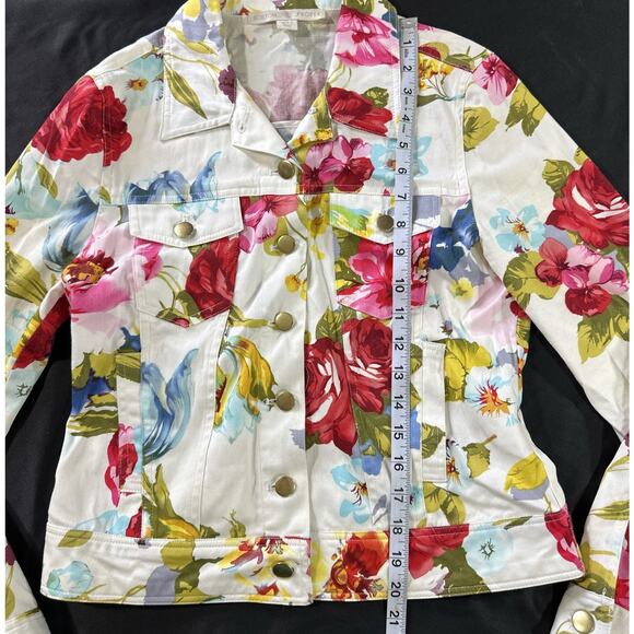 Boston Proper Floral Denim Jacket Women’s Size 4 Multicolor Cotton Stretch - Picture 3 of 12